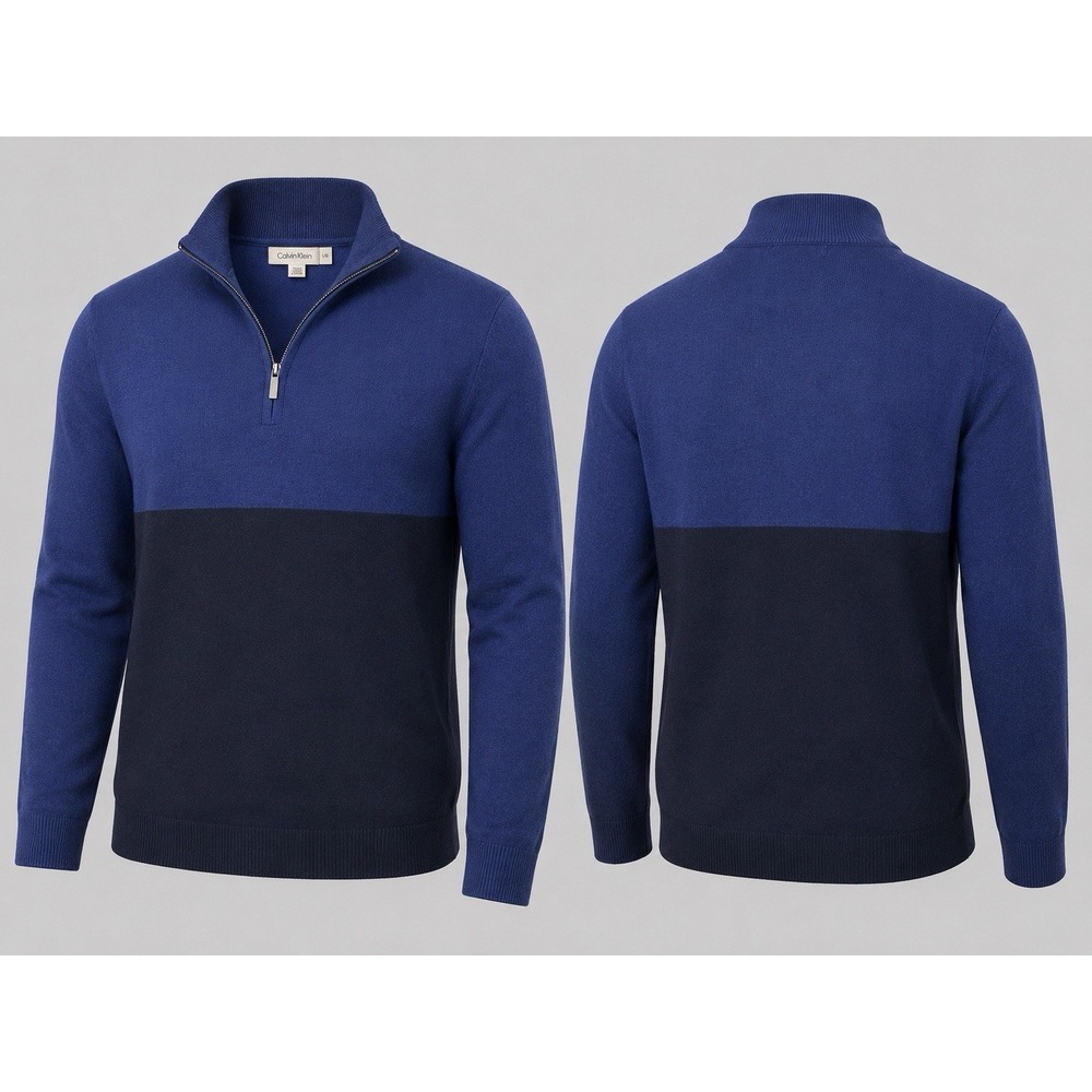Calvin Klein SWEATER MENS LARGE Extra Fine Merino Wool Color-Block 1/4 ZIP